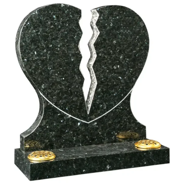 Broken heart shaped memorial with a rectangular base and two flower holes.