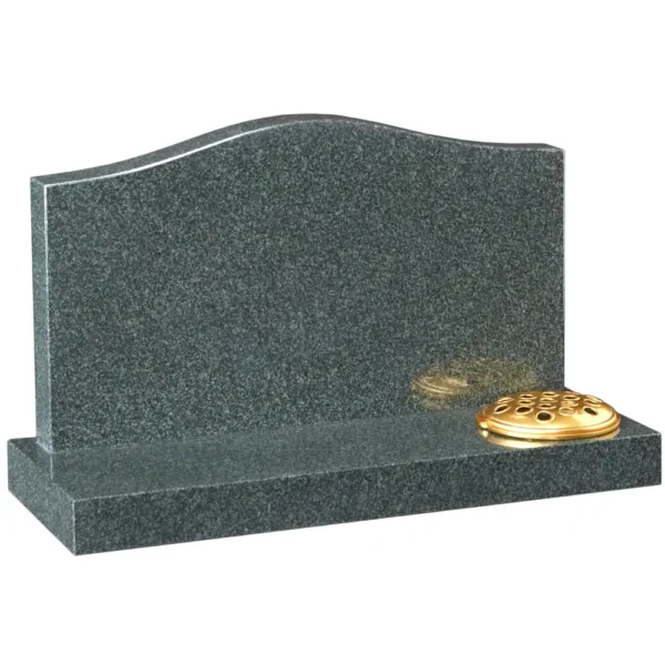 Ogee shaped memorial with a rectangular base and right sided flower hole.