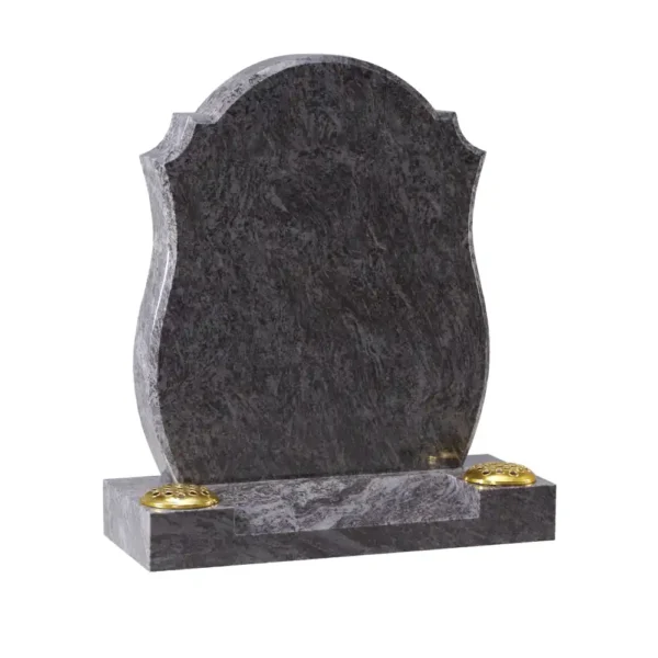 Round Shaped Top Memorial with scotia shaped shoulders and shaped sides with a centre splayed base with two flower holes